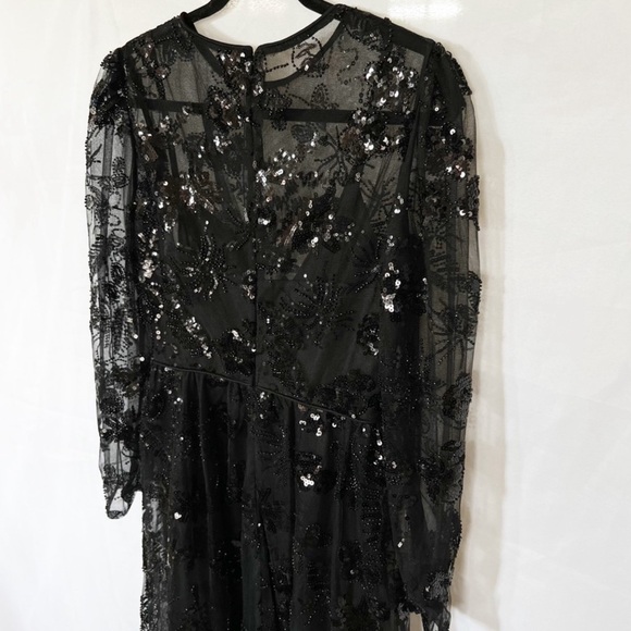 Mac Duggal Black Illusions Embroidered Beaded Sequined Midi Dress Size 0 BNWT - Picture 12 of 16